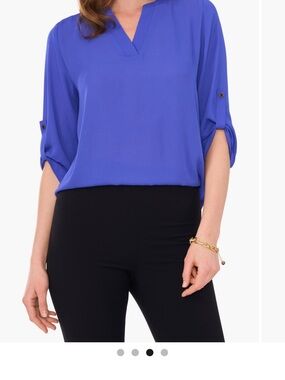 Chaus V-Neck Roll-Tab Blouse - purple (blue pictured)